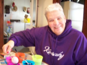 Paula La Rue Varney coloring Easter Eggs.